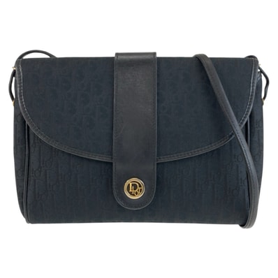 美品 Christian Dior クリスチャンディオール ヴィンテージ トロッター ブラック 黒 ゴールド金具 キャンバス レザー/ ショルダーバッグ ポシェット 603757 【中古】
