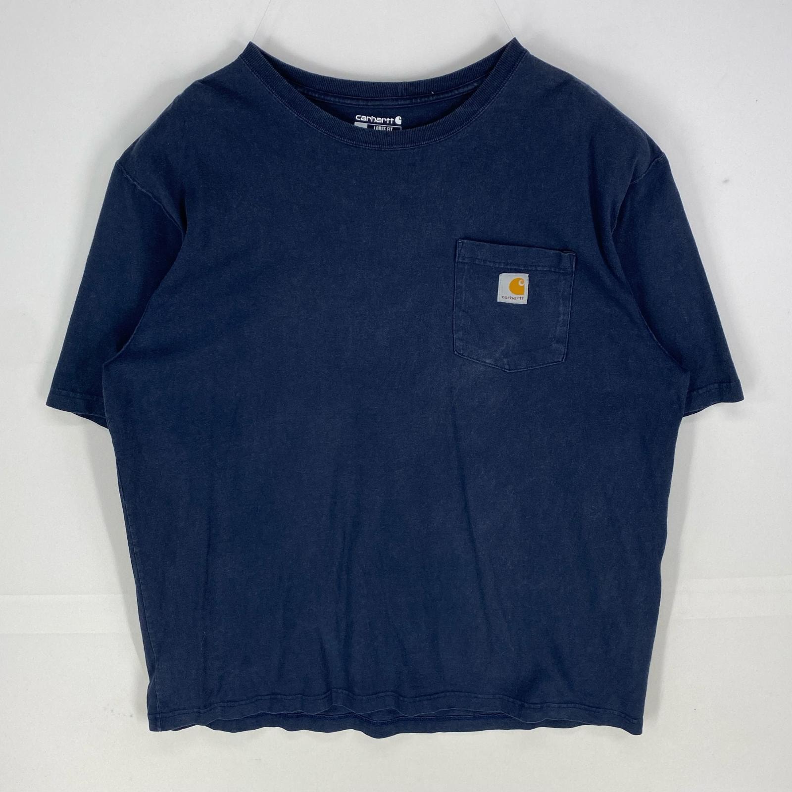 古着 カーハート Carhartt 半袖Tシャツ 胸ポケット ワンポイント クルーネック ショートスリーブ XL  ネイビー系 メンズ