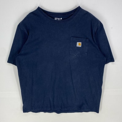 古着 カーハート Carhartt 半袖Tシャツ 胸ポケット ワンポイント クルーネック ショートスリーブ XL ネイビー系 メンズ