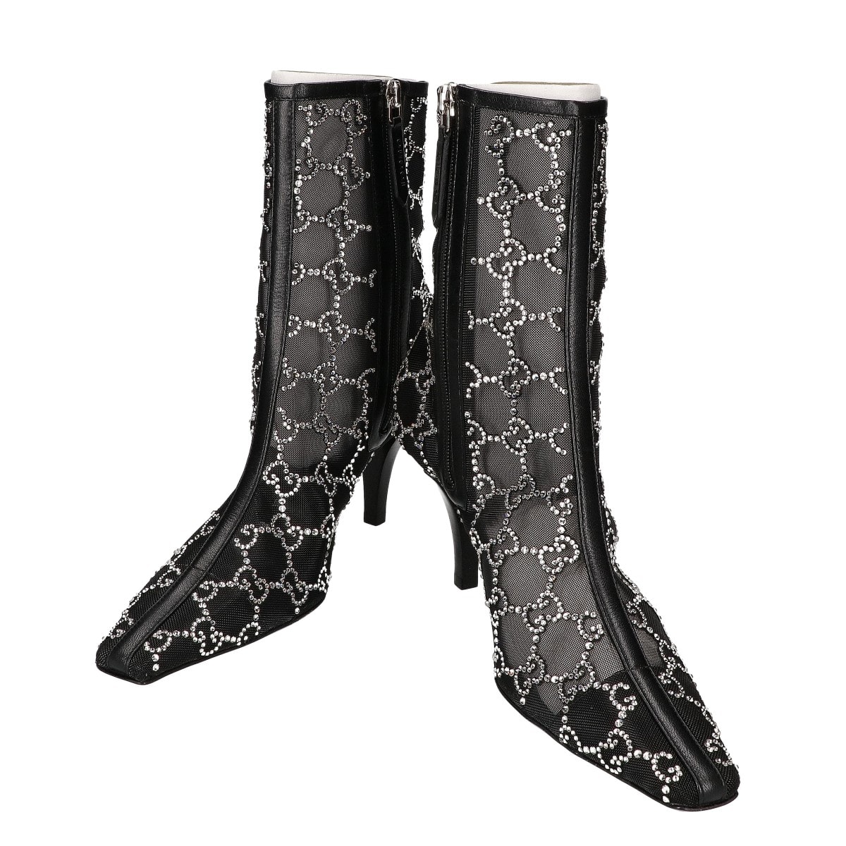 グッチ 【新品同様】GG Crystal Black Mesh Motif Ankle Boots GGモノグラム クリスタル メッシュ アンクルブーツ 35 1/2