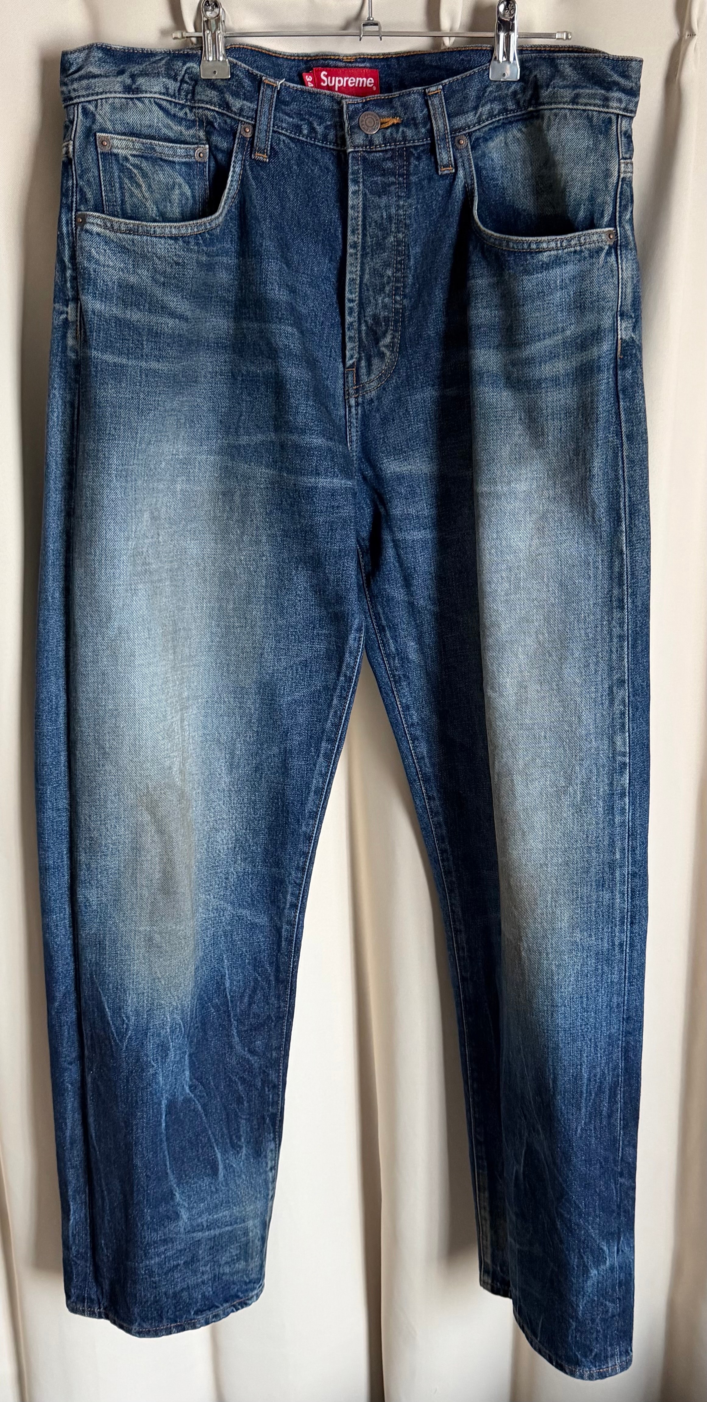 Supreme Distressed Loose Fit Selvedge Jean "Washed Blue" (23FW)
