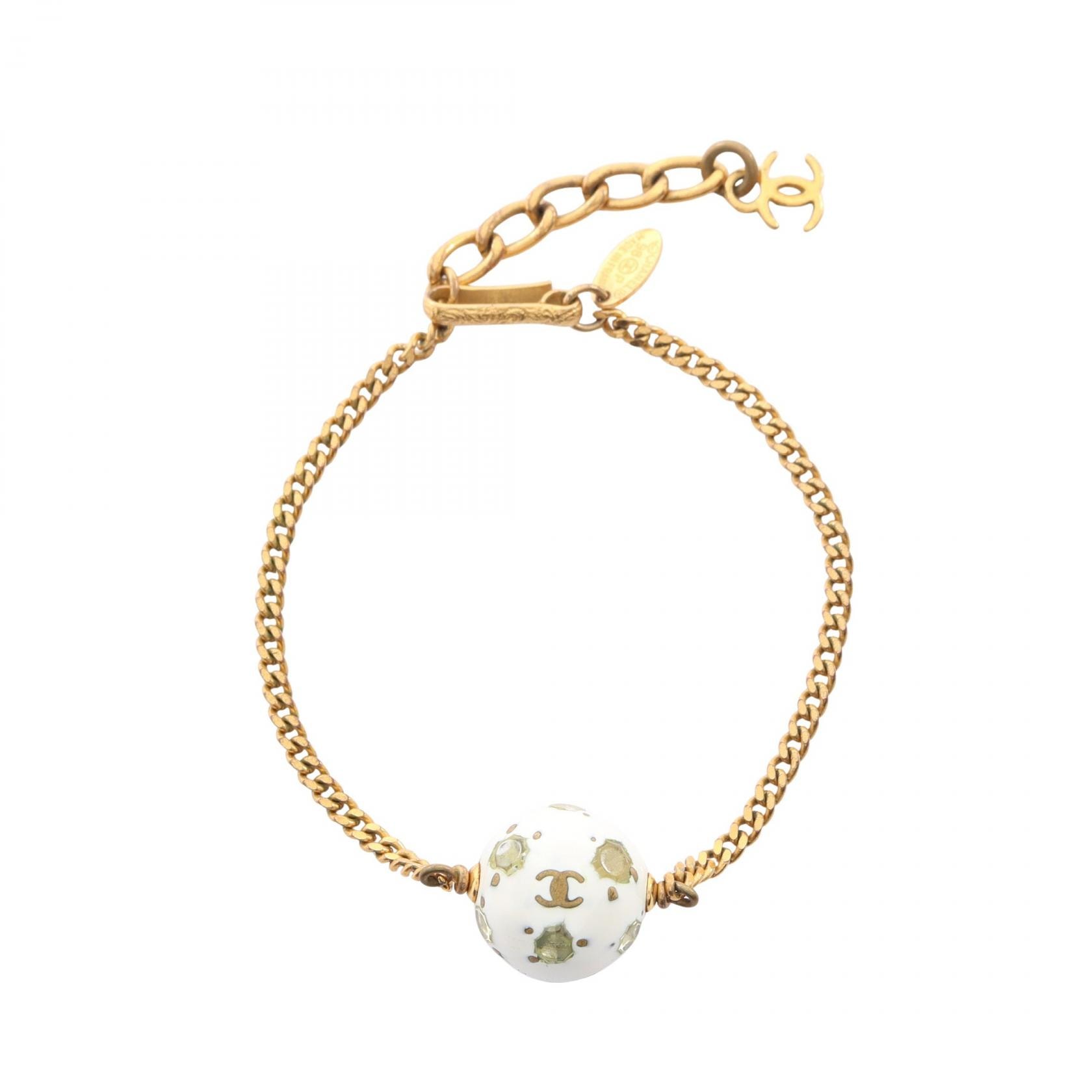 シャネル CHANEL ココマーク ボール ブレスレット アクセサリー GP(ゴールドメッキ) ラインストーン レディース ホワイト系 / ゴールド系 【中古】