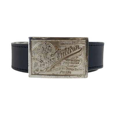 LOUIS VUITTON ルイヴィトン サンチュール ジーンズ 100cm/40インチ ブラック 黒 シルバー金具 レザー メタル/ ベルト 505270 【中古】