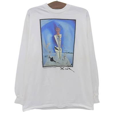 ヘインズ サルバドールダリ 器官と手 ロングスリーブ カットソー アートT トップス メンズ 白 ホワイト L 90~00S L