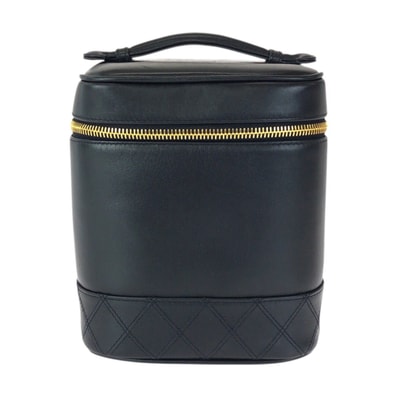 美品 CHANEL シャネル ヴィンテージ ビコローレ ココマーク ブラック 黒 ゴールド金具 ラムスキン ハンドバッグ バニティバッグ 化粧ポーチ 601457 【中古】