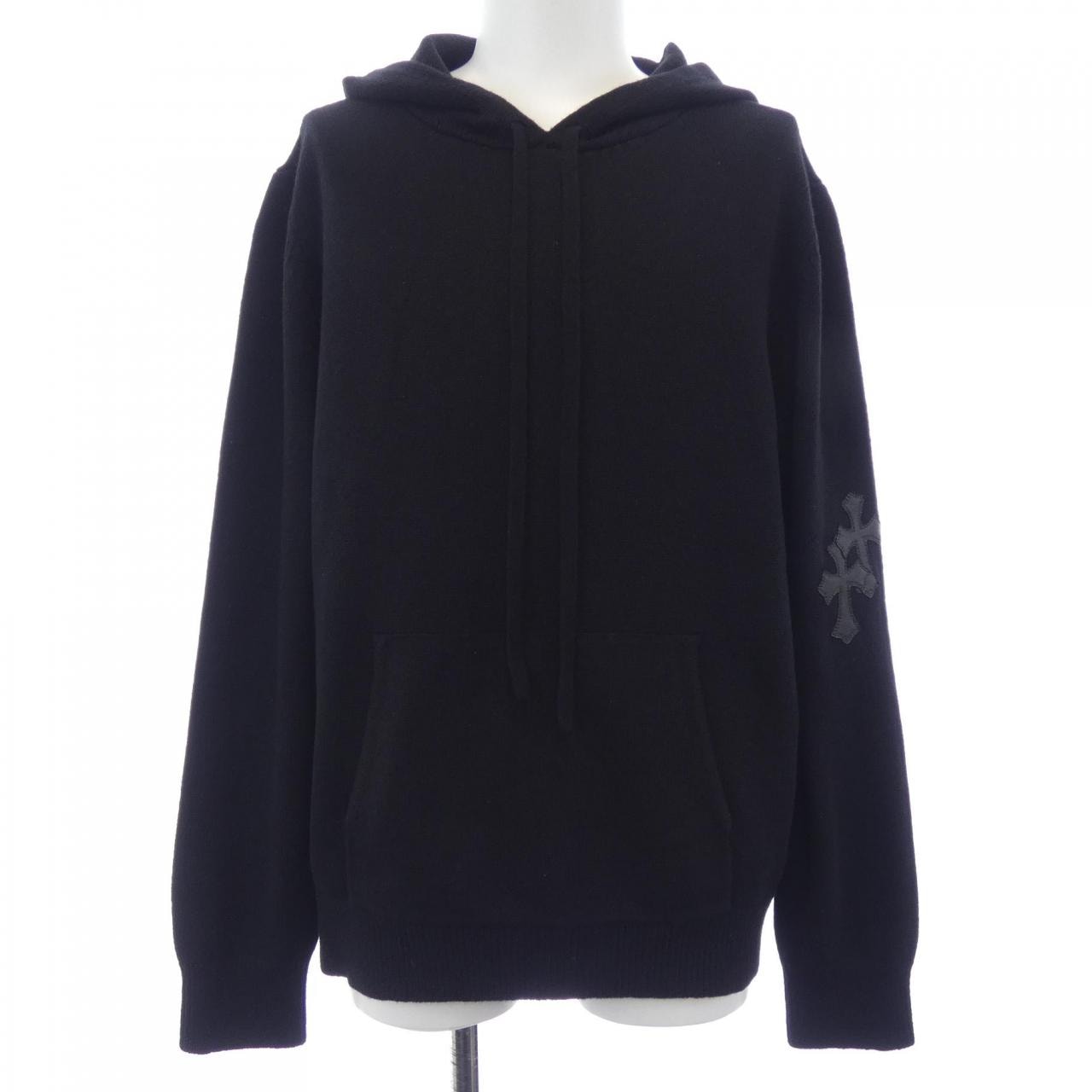 Chrome Hearts CH Cross Leather Patch Cashmere Knit Hoodie "Black"
