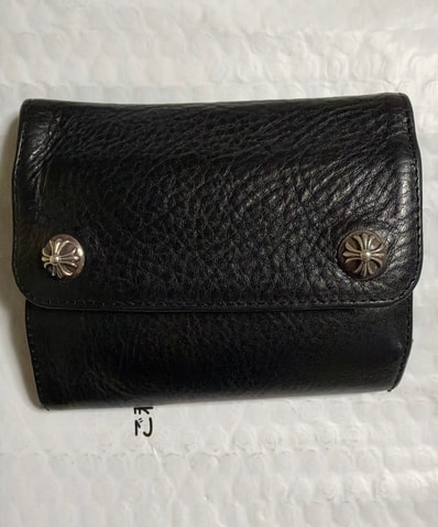 Chrome Hearts Wave Mini Cross Ball Button Leather Wallet "Black"