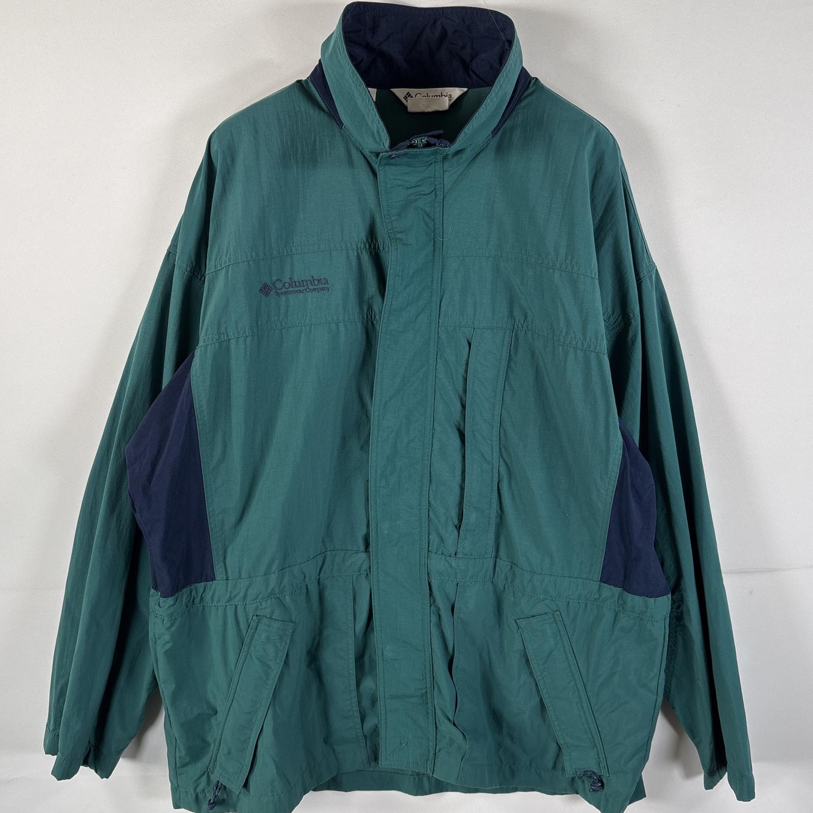 古着 コロンビア Columbia マウンテンジャケット ワンポイントロゴ刺繍 フルジップ ロング丈 Longs Peak L グリーン ネイビー メンズ