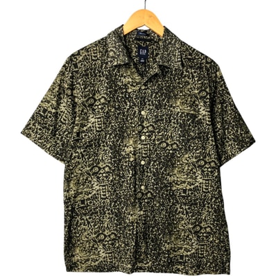 古着 ギャップ GAP RELAXED 総柄 半袖 オープンカラー コットンシャツ メンズS相当 ボックスシャツ/eaa572785