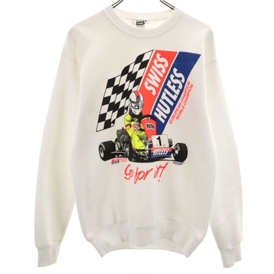 Lee リー 90s USA製 オールド レーシング プリント 長袖 スウェット トレーナー M ホワイト 裏起毛