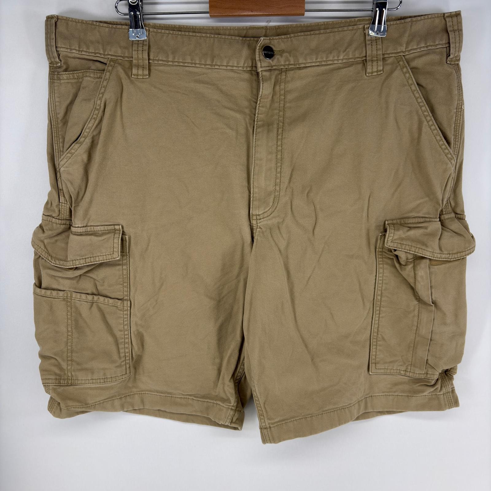古着 カーハート Carhartt ダック パンツ ショート カーゴ ワンポイントロゴ サイドポケット 大きいサイズ w42  ベージュ系 メンズ