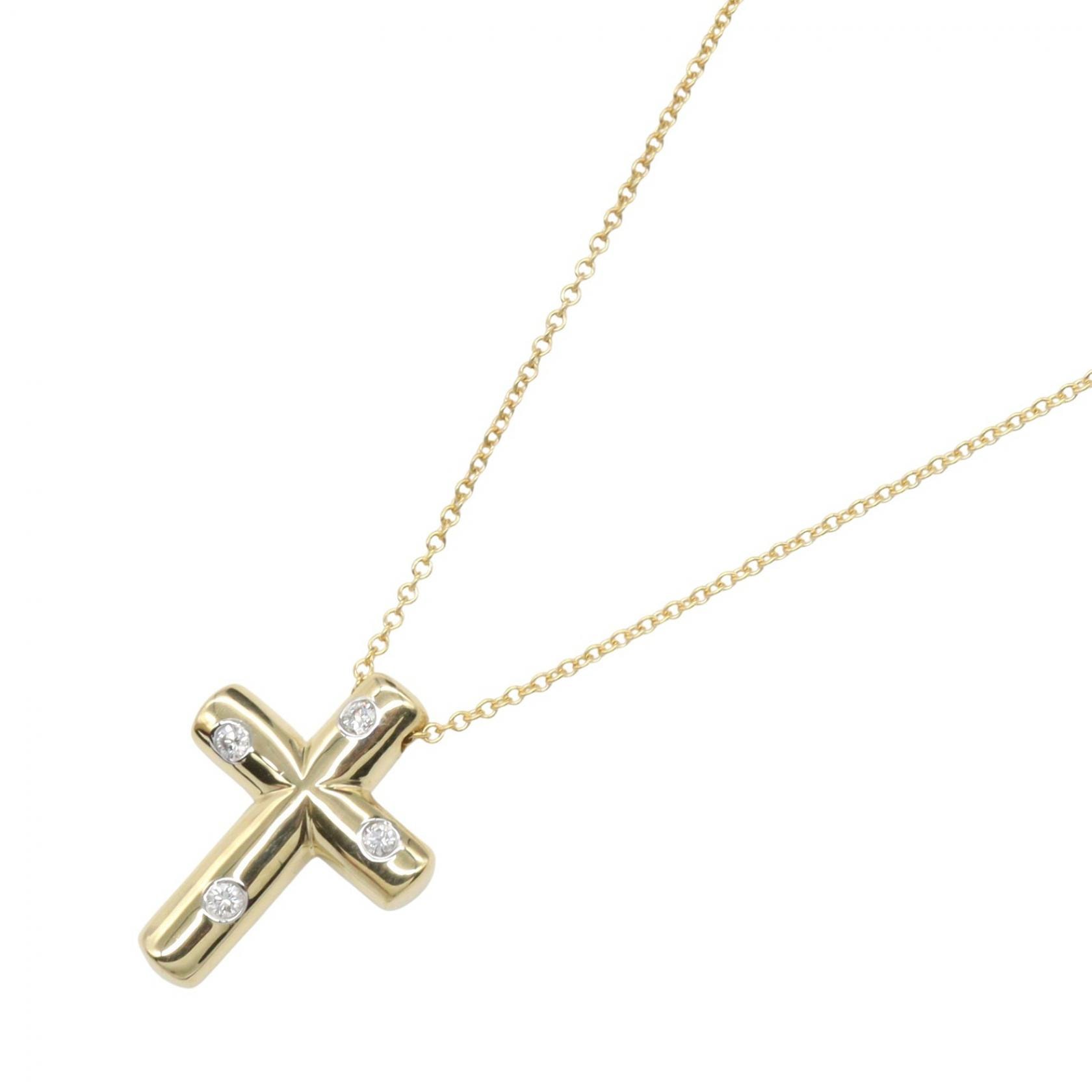 ティファニー TIFFANY&CO ドッツクロス ネックレス 4PD ネックレス ジュエリー K18(イエローゴールド) ダイヤモンド レディース ゴールド系 / クリア系 【中古】