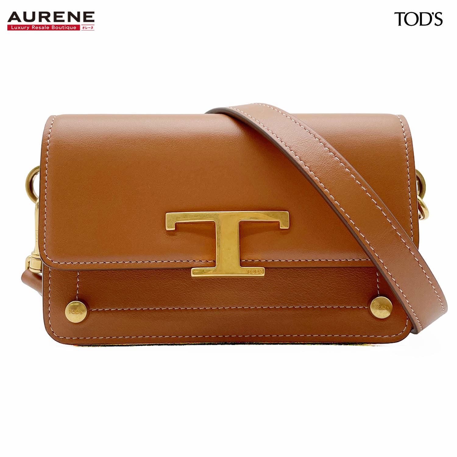 TOD’S トッズ Tタイムレス ショルダーバッグ
 ミニポシェット Tロゴ レザー ブラウン レディース
 【中古】