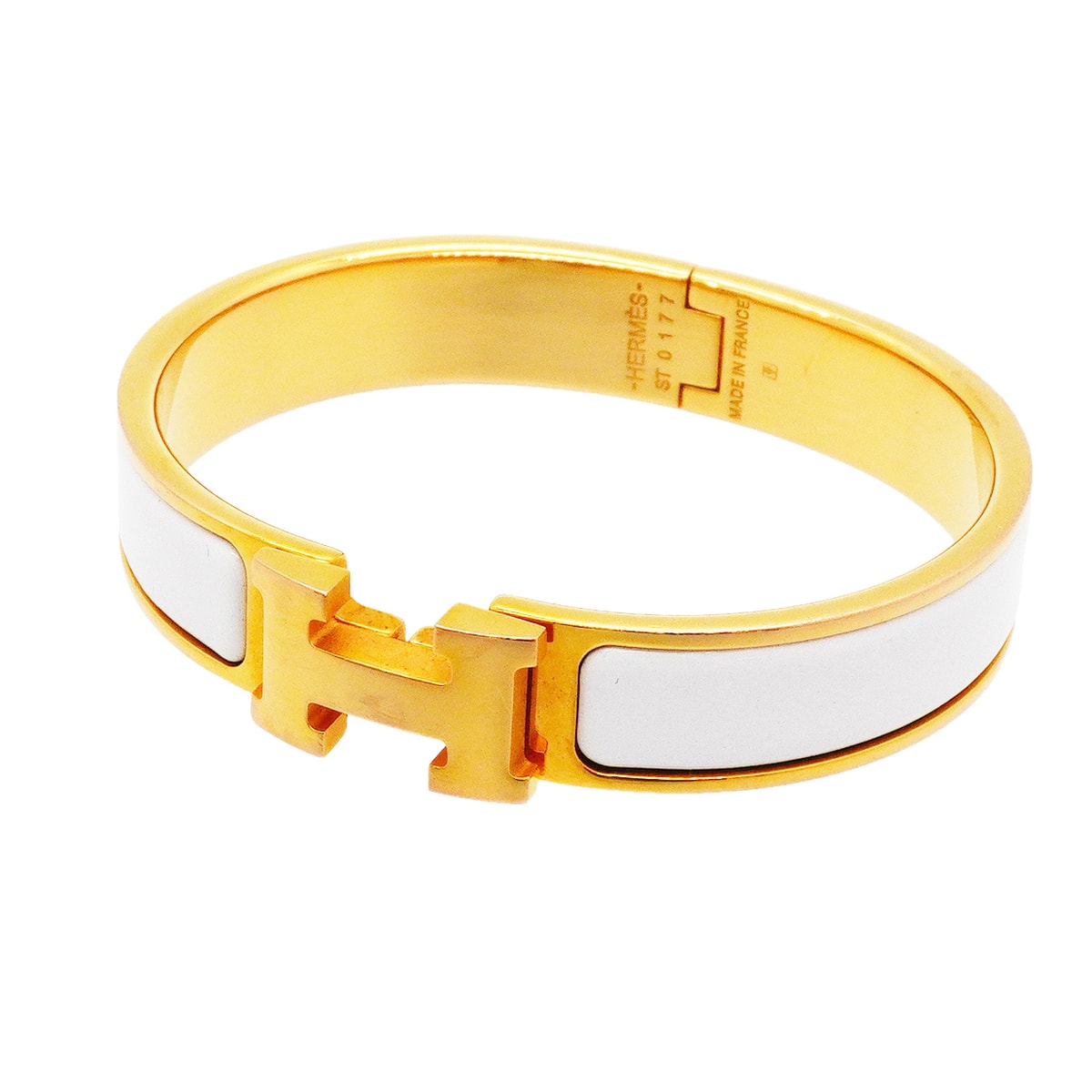 ★最終価格【6jgb0693-k】エルメス バングル クリッククラックPM GPメッキ ゴールド ホワイト【中古】レディース