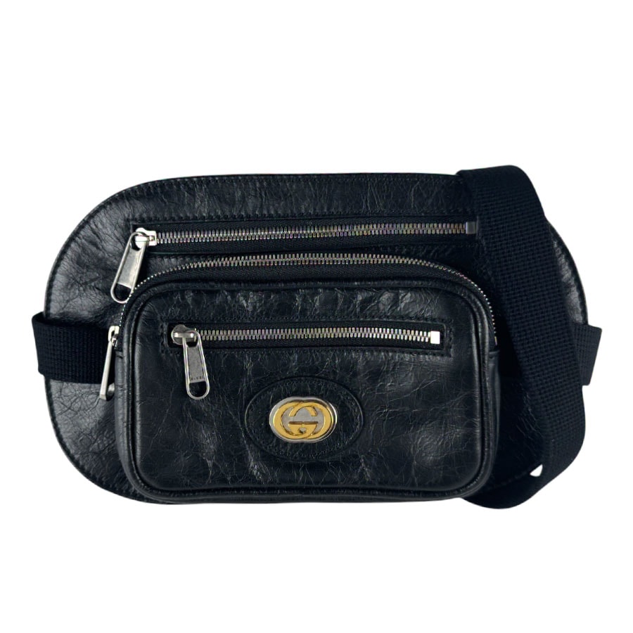 グッチ GUCCI ボディバッグ ウエストバッグ レザー ブラック メンズ 575857【中古】 z10590
