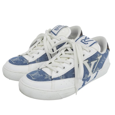 ルイヴィトン 美品 チャーリーラインスニーカー シューズ レディース ホワイト×ブルー 34 1/2 21年製 34 1/2