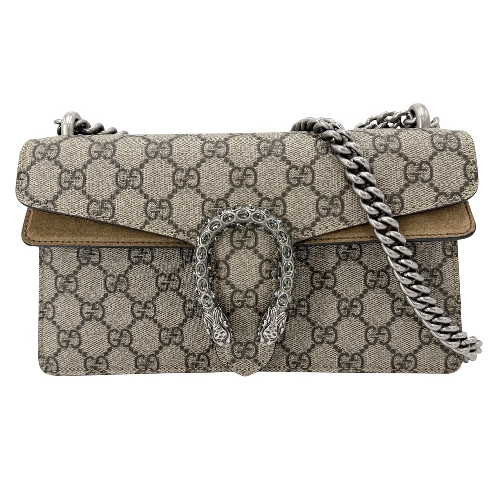 GUCCI グッチ ショルダーバッグ ディオニュソス 肩掛け 斜め掛け スモール チェーンショルダー タイガーヘッド 499623 PVC スエード ラインストーン ベージュ シルバー金具 レディース【中古品】