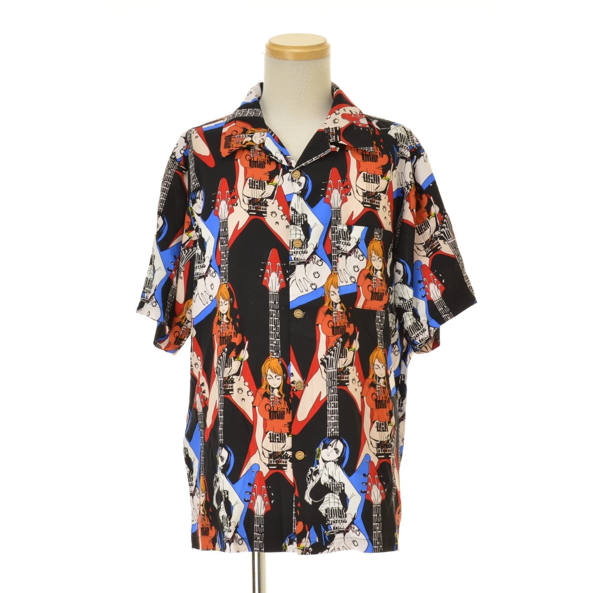 HYSTERIC GLAMOUR x ONE PIECE Nami & Boa.Hancock Twin Guitar Print Open Collar Shirt "Black"