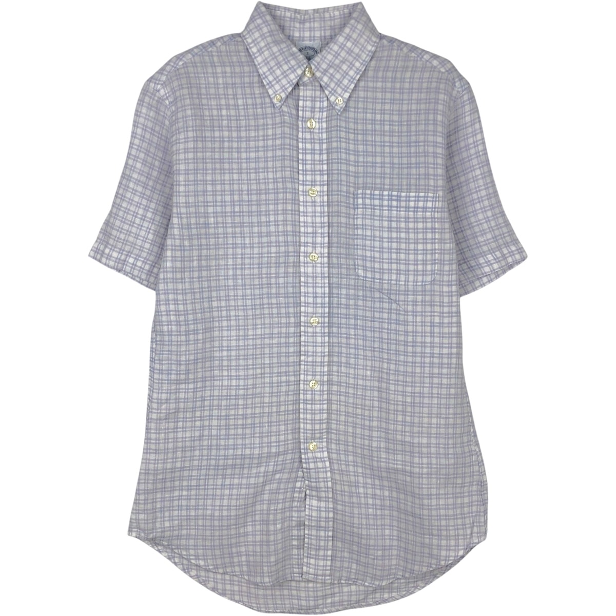古着 ブルックスブラザーズ Brooks Brothers 1818 REGENT チェック柄 半袖 リネン ボタンダウンシャツ メンズS相当/eaa632135