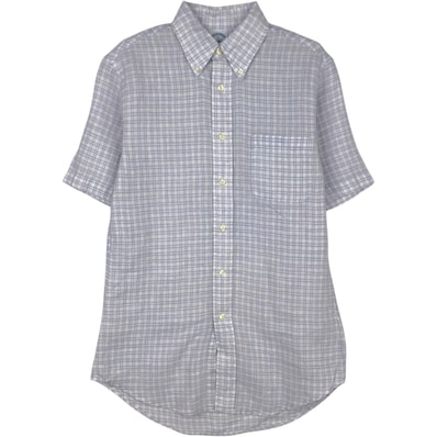 古着 ブルックスブラザーズ Brooks Brothers 1818 REGENT チェック柄 半袖 リネン ボタンダウンシャツ メンズS相当/eaa632135