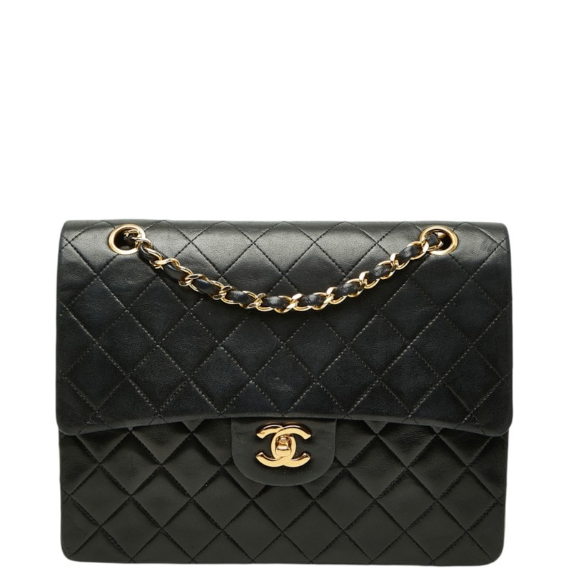 シャネル マトラッセ ココマーク ダブルフラップ チェーン ショルダーバッグ ブラック ラムスキン レディース CHANEL 【中古】