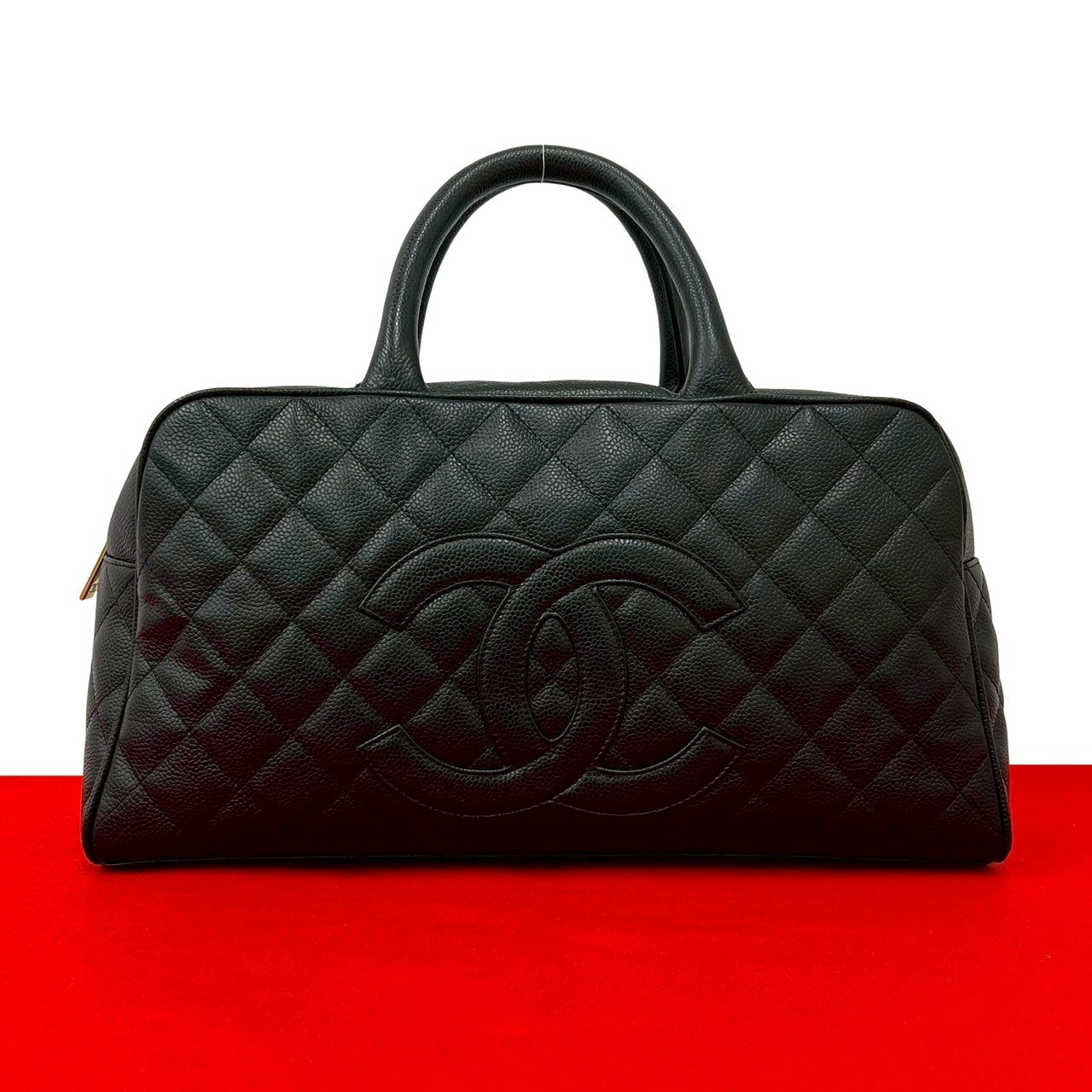 CHANEL シャネル マトラッセ ココマーク キャビアスキン ハンドバッグ ブラック
205-4