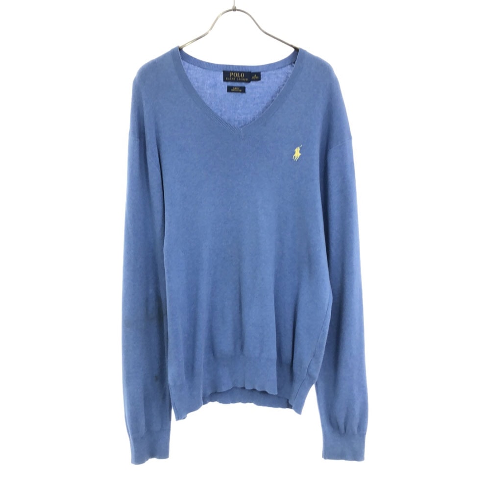 POLO RALPH LAUREN ポロラルフローレン 長袖 Vネック コットン ニット M ブルー系 セーター