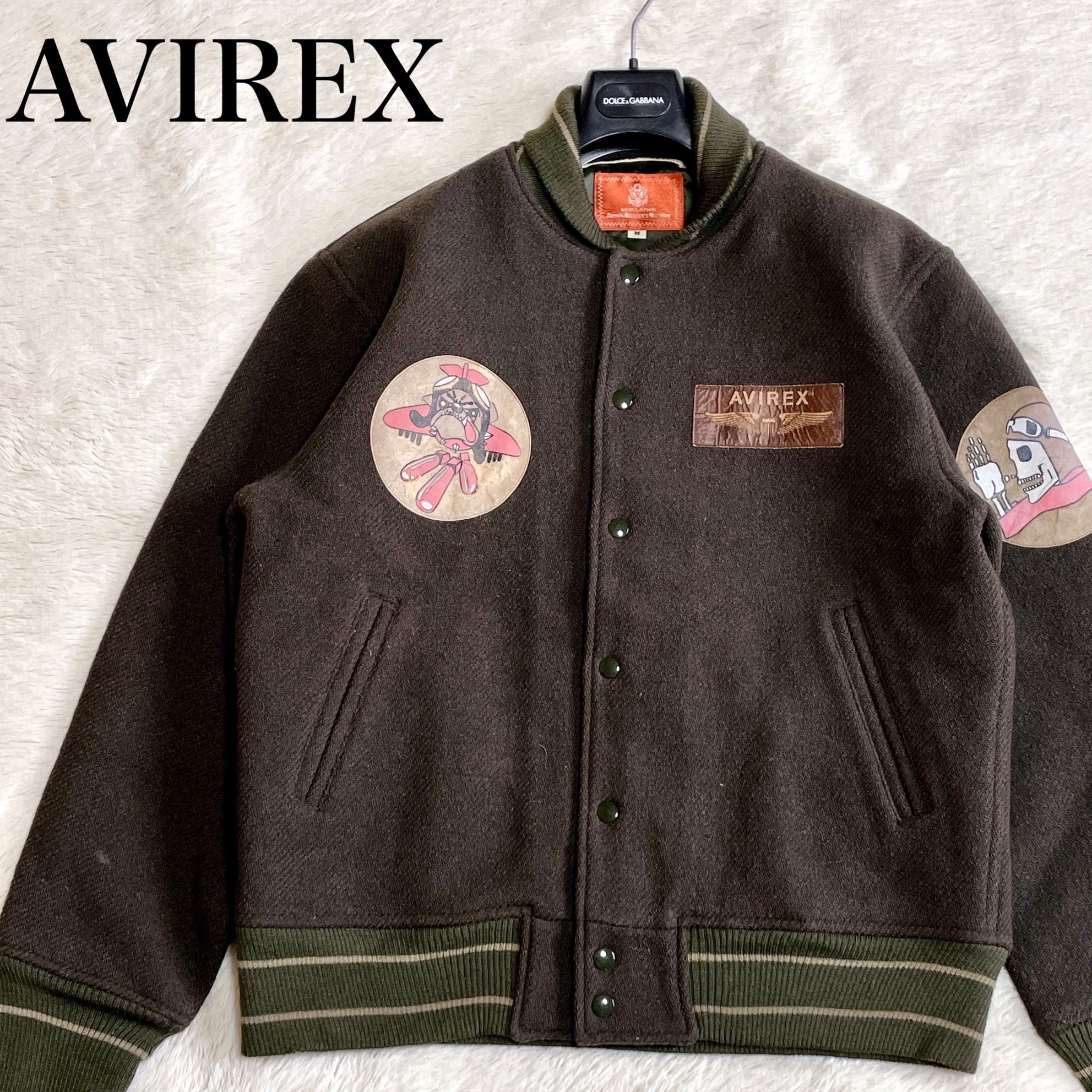 美品 AVIREX アヴィレックス スカルパッチ スタジャン ブルゾン ワッペン