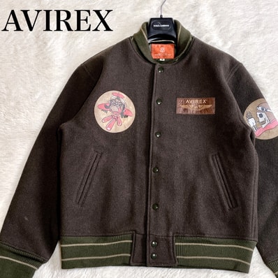 美品 AVIREX アヴィレックス スカルパッチ スタジャン ブルゾン ワッペン