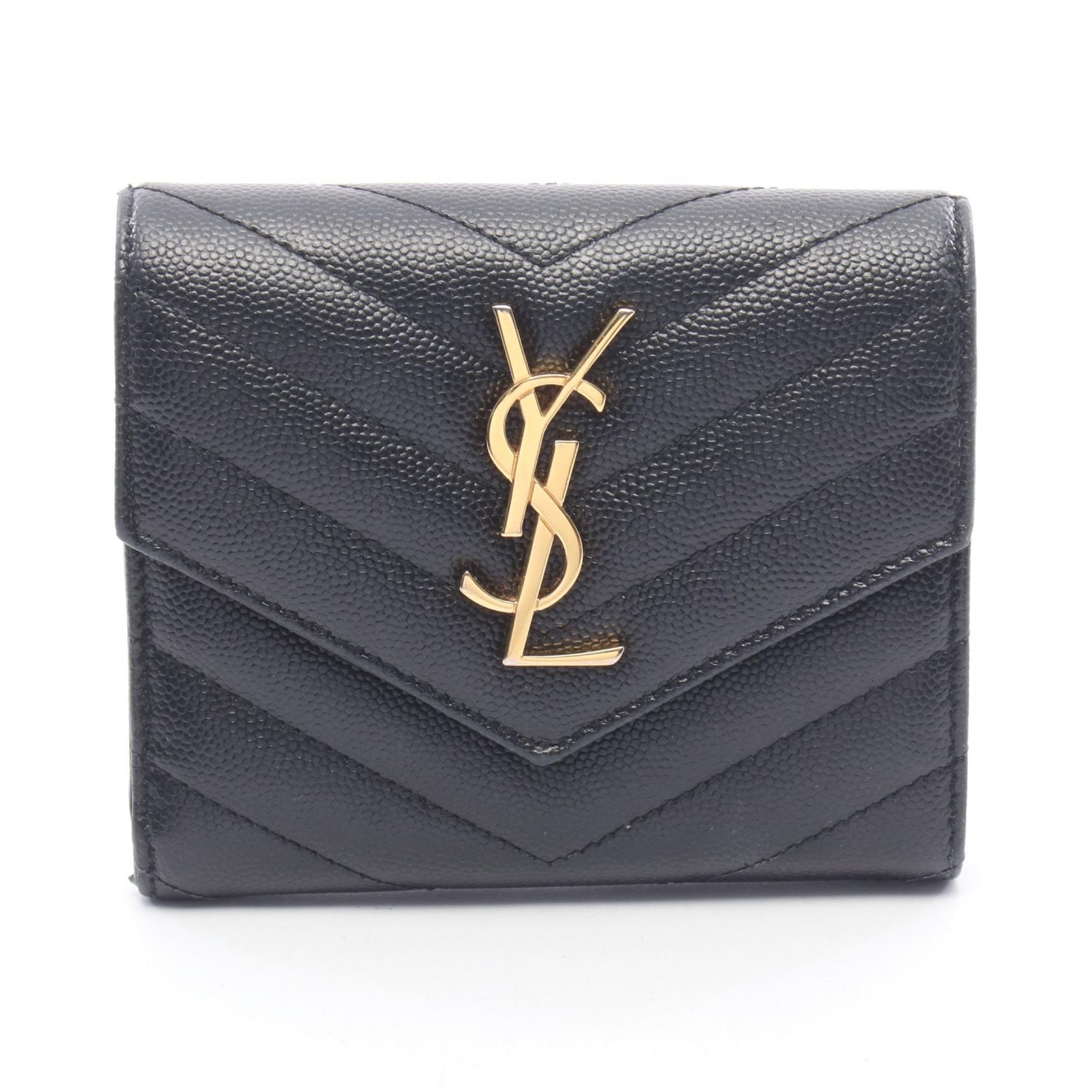 サンローランパリ SAINT LAURENT PARIS モノグラム サンローラン 三つ折り財布 財布 レザー レディース ブラック系 403943BOW011000 【中古】