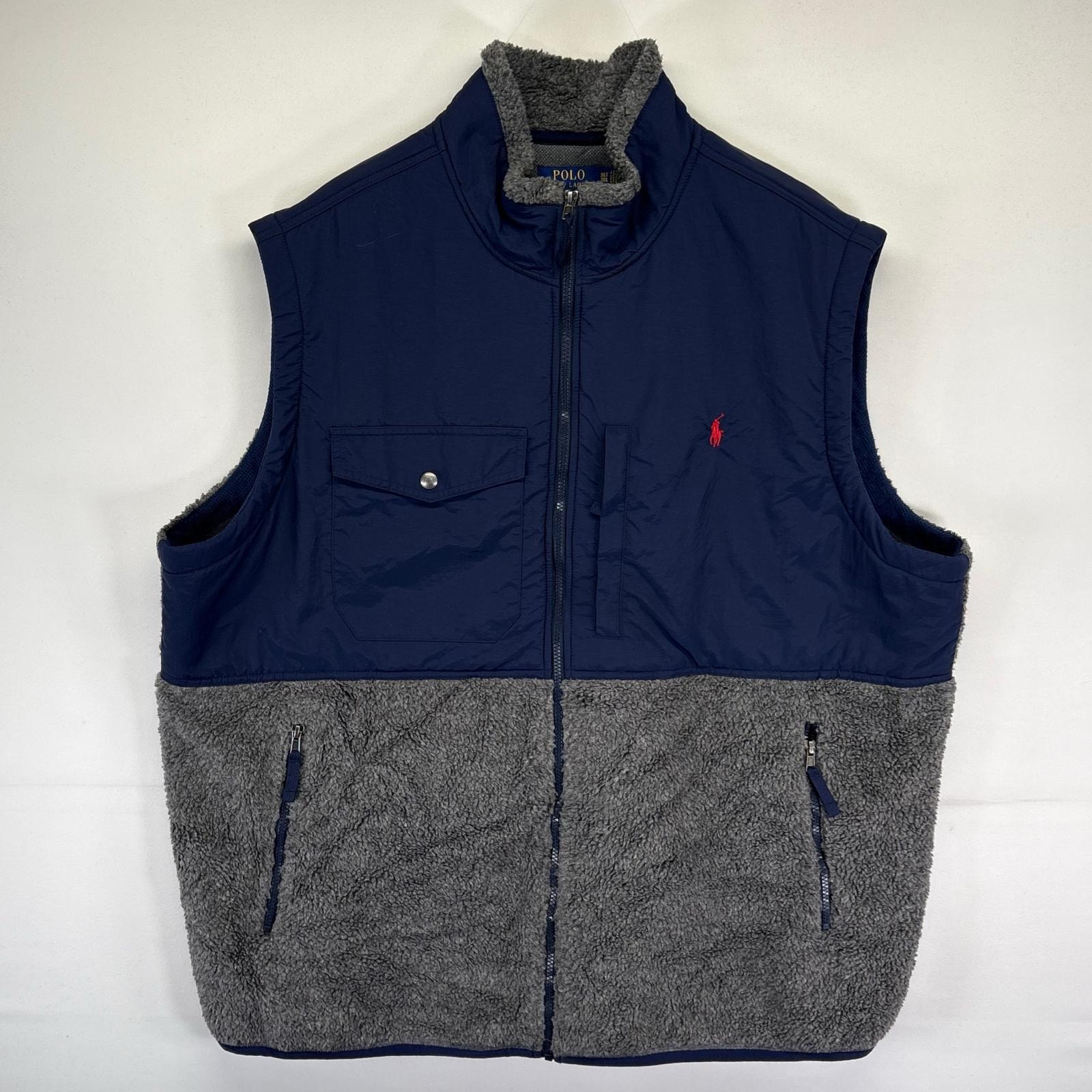 古着 ポロ・ラルフローレン POLO RALPH LAUREN フリース ベスト ボアライナー ナイロン切り替え 胸ポケット 3XL  ネイビー系 メンズ