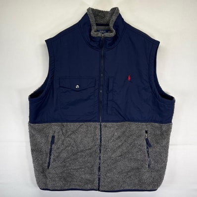 古着 ポロ・ラルフローレン POLO RALPH LAUREN フリース ベスト ボアライナー ナイロン切り替え 胸ポケット 3XL ネイビー系 メンズ