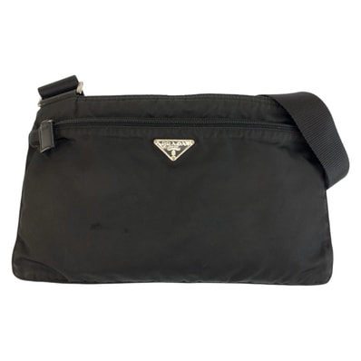 PRADA プラダ テスート 三角ロゴプレート ブラック 黒 シルバー金具 ナイロン ショルダーバッグ ポシェット 604281 【中古】