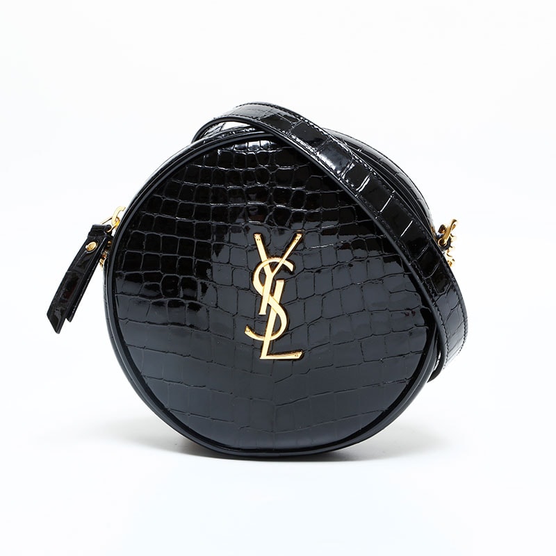 イヴ・サンローラン YSL パテントレザー 型押し ラウンド ショルダーバッグ【中古】