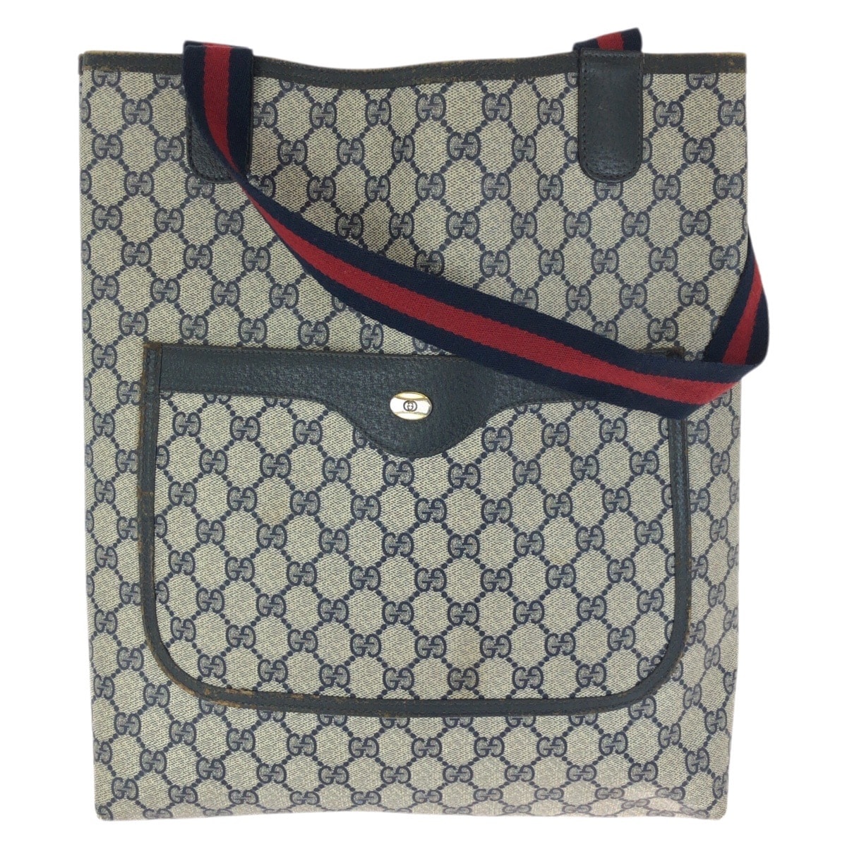 美品 GUCCI グッチ シェリーライン オールドグッチ ネイビー GGスプリームキャンバス レザー/ トートバッグ ショルダーバッグ 601660 【中古】