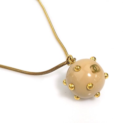 シャネル CHANEL ネックレス アクリル/メタル ベージュ×ゴールド レディース【中古】 56457k