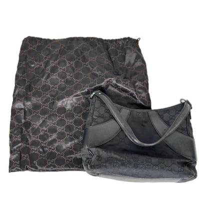 GUCCI グッチ ハンドバッグ ブラック GGキャンバス/レザー GG柄 ファッション小物 カバン レディース