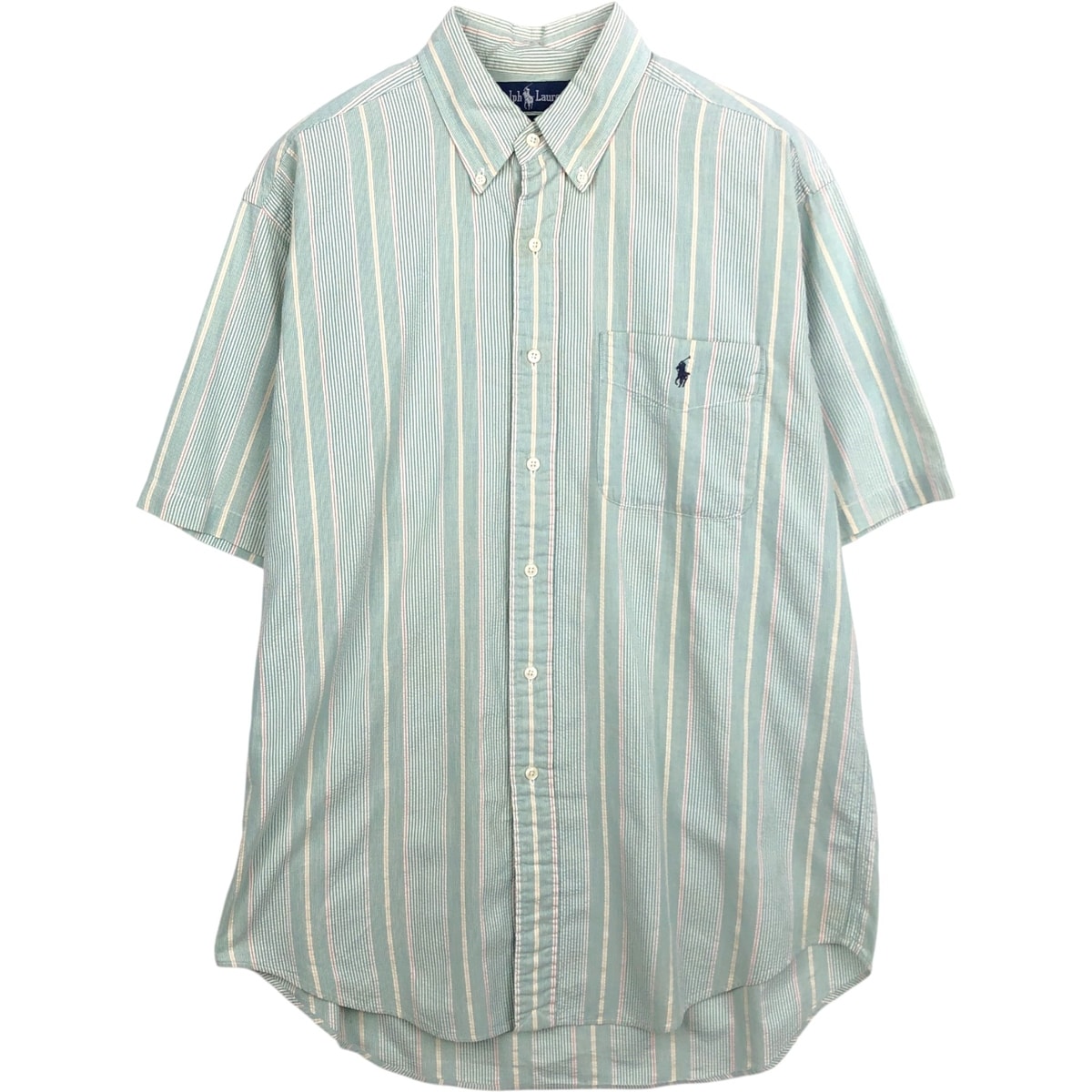 古着 ラルフローレン Ralph Lauren BLAIRE シアサッカー マルチストライプ 半袖 ボタンダウン ストライプシャツ メンズM相当/eaa653063