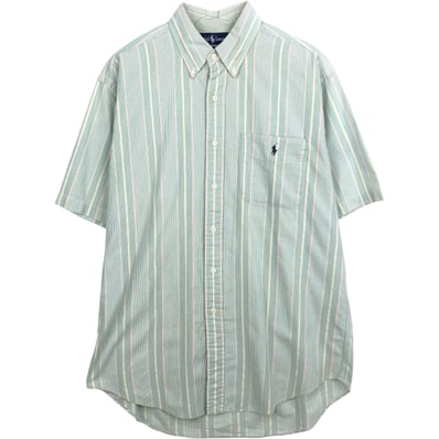 古着 ラルフローレン Ralph Lauren BLAIRE シアサッカー マルチストライプ 半袖 ボタンダウン ストライプシャツ メンズM相当/eaa653063