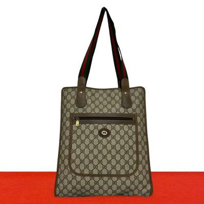 GUCCI グッチ シェリーライン GG ロゴ 金具 PVC レザー トートバッグ ブラウン
63775