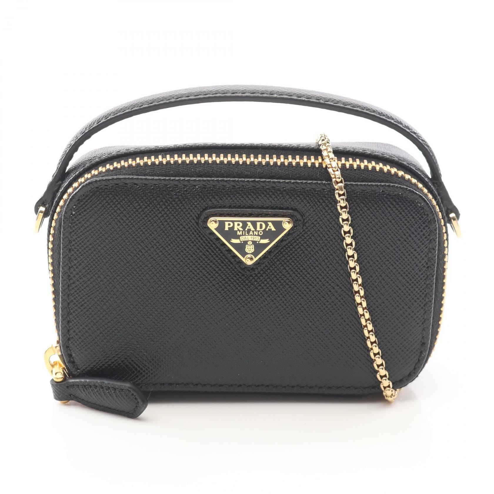 プラダ PRADA サフィアーノトライアングル ミニポーチ ショルダーバッグ バッグ サフィアーノレザー レディース ブラック系 1NR025QHHF0002 【新品】