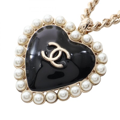 シャネル CHANEL ココマーク ハート ネックレス ジュエリー GP(ゴールドメッキ) フェイクパール レディース ゴールド系 / ブラック系 / ホワイト系 【中古】