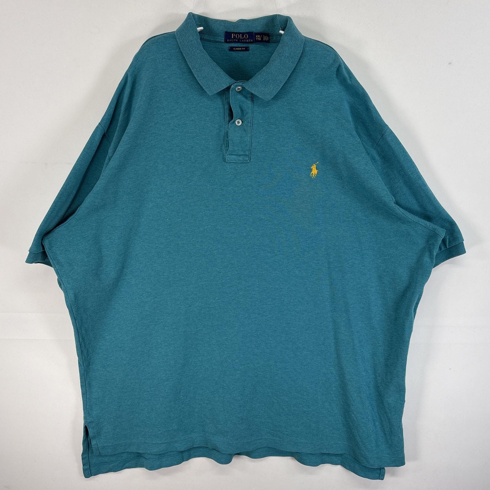 古着 ポロ・ラルフローレン POLO RALPH LAUREN 半袖 ポロシャツ ロゴ 刺繍 2ボタン 大きいサイズ 14041  ブルー系 無地 メンズ