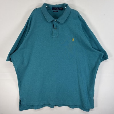 古着 ポロ・ラルフローレン POLO RALPH LAUREN 半袖 ポロシャツ ロゴ 刺繍 2ボタン 大きいサイズ 14041 ブルー系 無地 メンズ