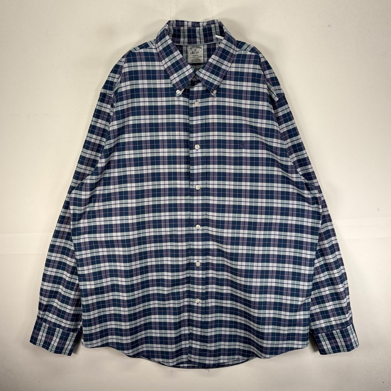 古着 ブルックスブラザーズ Brooks Brothers 長袖シャツ ワンポイント XL  ネイビー系 チェック メンズ