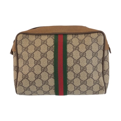 GUCCI グッチ ヴィンテージ シェリーライン ベージュ ブラウン GGスプリームキャンバス レザー/ クラッチバッグ セカンドバッグ 601704 【中古】
