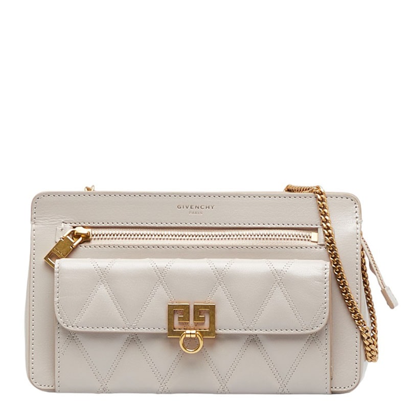 ジバンシー ポケット 斜め掛け チェーン ショルダーバッグ BB5059B08Z  ナチュラル ゴールド レザー レディース Givenchy 【中古】
