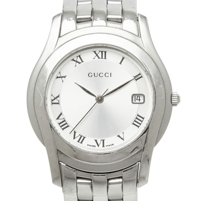 グッチ Gクラス 腕時計 5500M/YA055305 クオーツ シルバー文字盤 ステンレススチール レディース GUCCI 中古