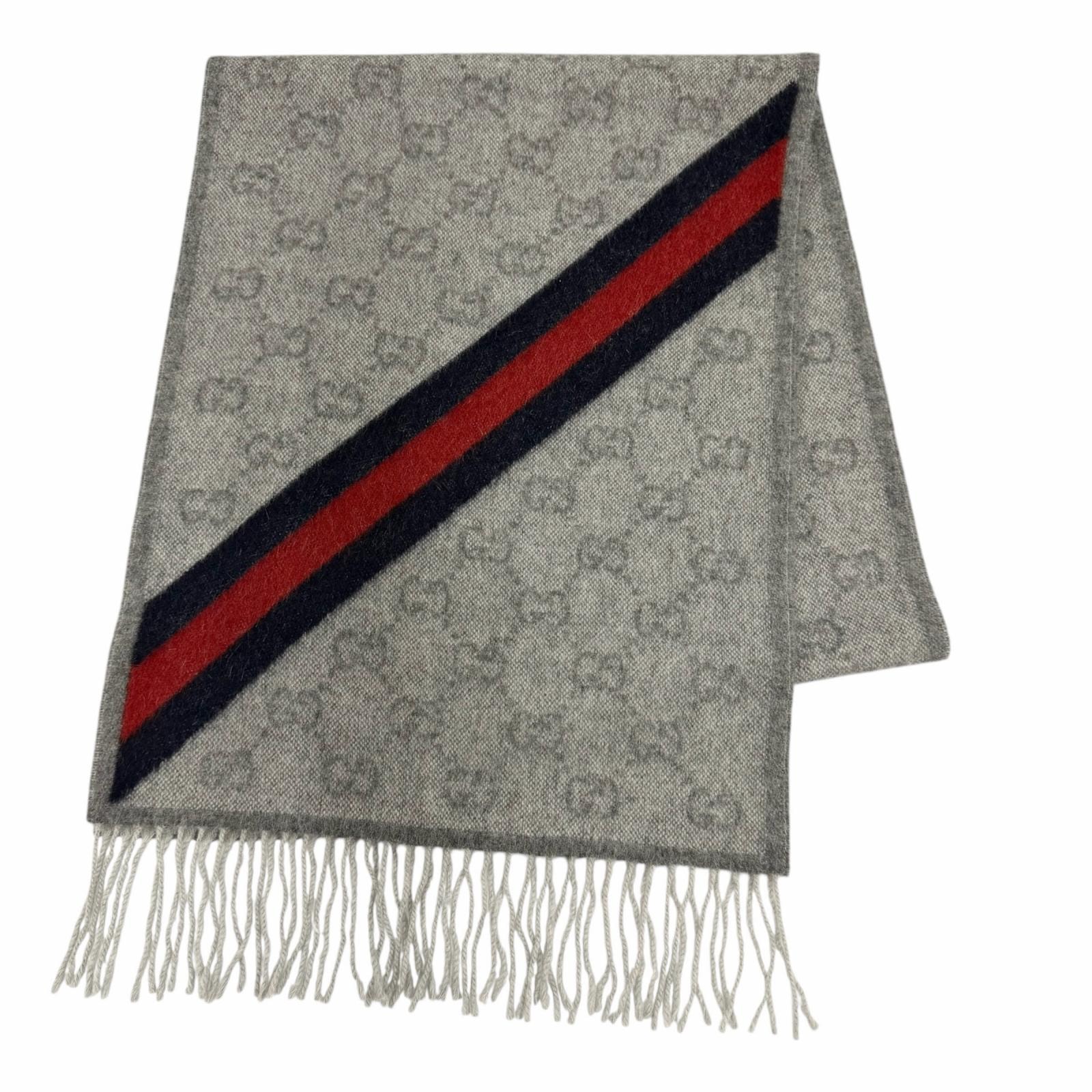 極美品 グッチ マフラー グレー レディース 37×190cm 570603
