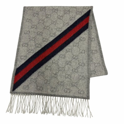 極美品 グッチ マフラー グレー レディース 37×190cm 570603